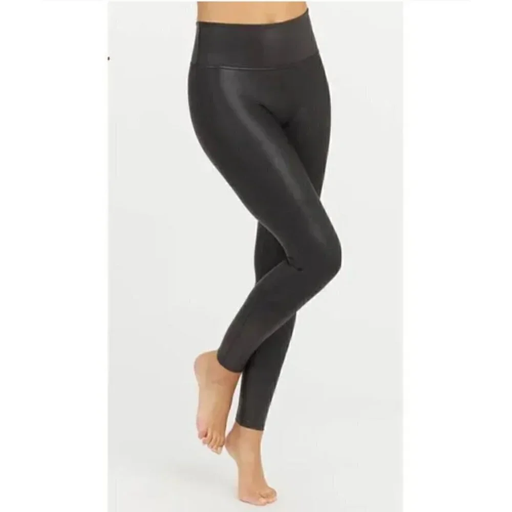 SPANX Size S Faux Leather Leggings Coated Black